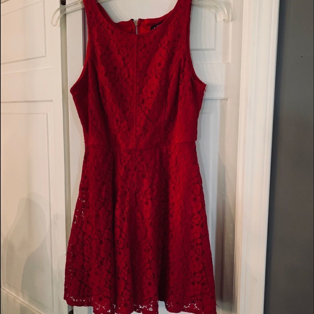 Ruby Red Mini Dress sleeveless Lace dress by ASU Wish